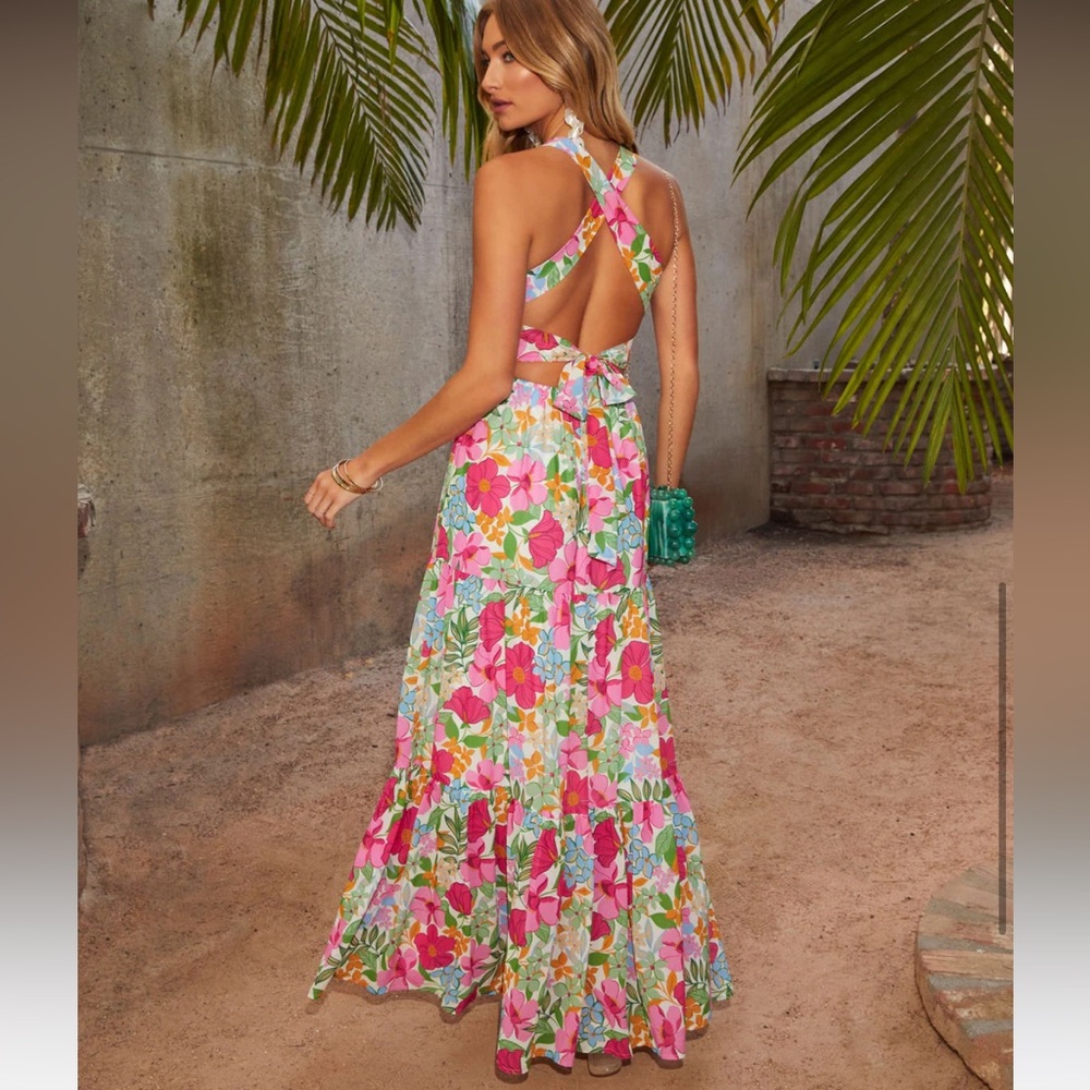 Vici Floral Maxi Dress - Pink, Green, White - Picture 4 of 10